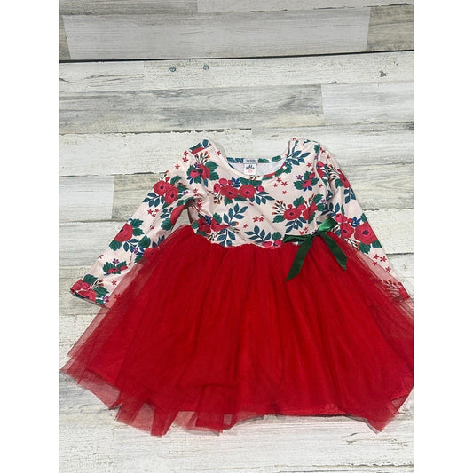 Mia Belle Tutu Dress Girls Size 6 Red Floral Long Sleeve Holiday EUC0