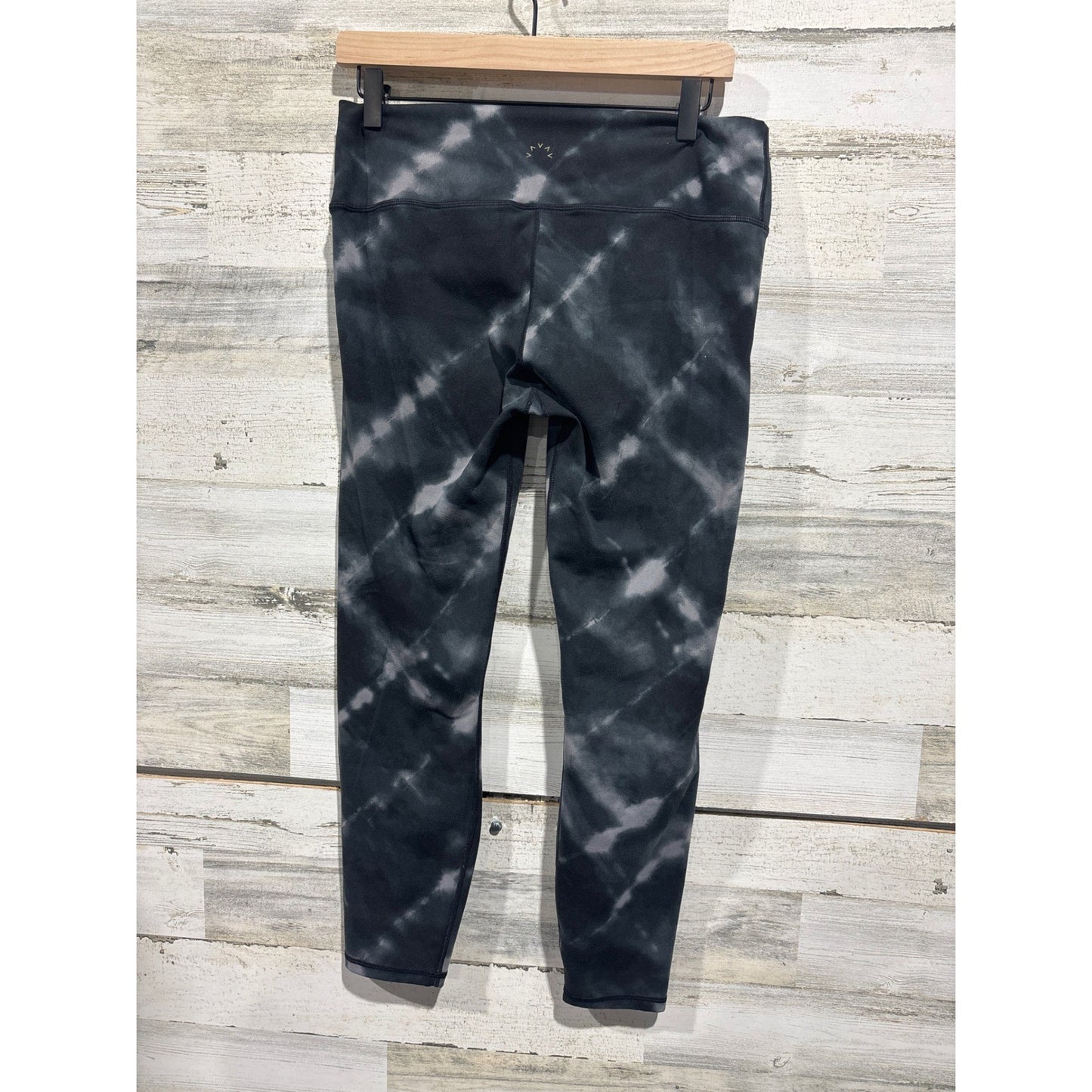 Varley Tie Dye Leggings Women XL Black Gray Shibori Grid Athleisure EUC1