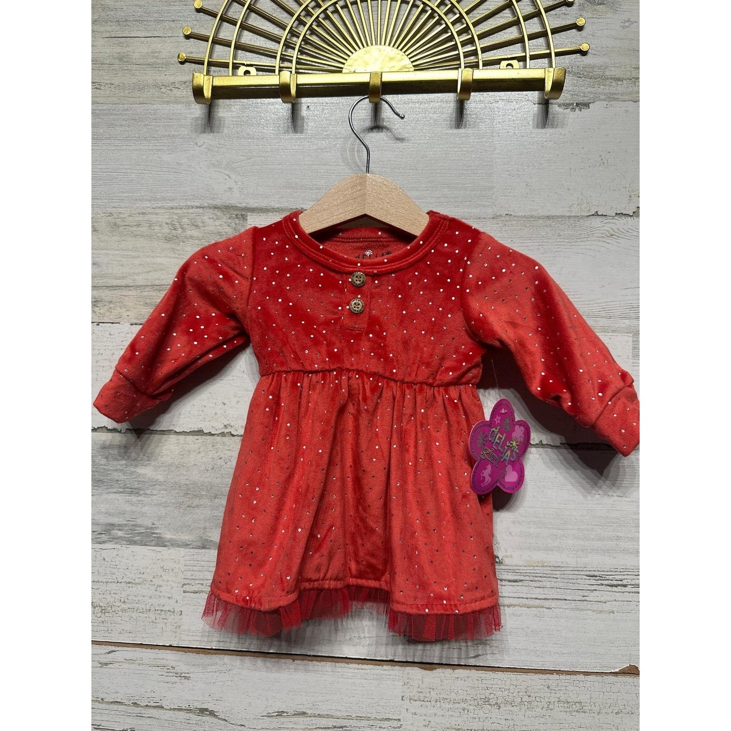 Delia's Girl Long Sleeve Dress Girls 0-3M Red Polka Dot Velvet Holiday NWT0