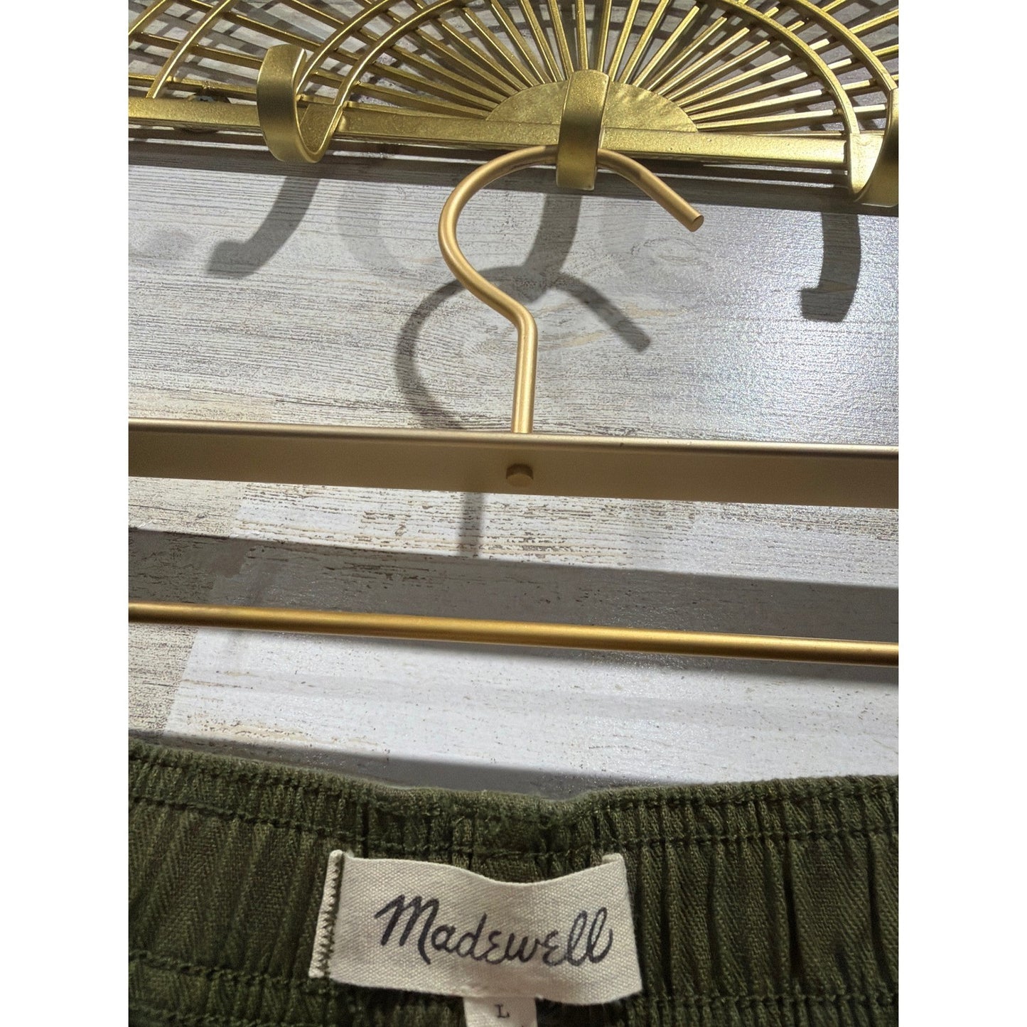 Madewell Camp Shorts Women Large Olive Green High Rise Utility Elastic Back EUC3