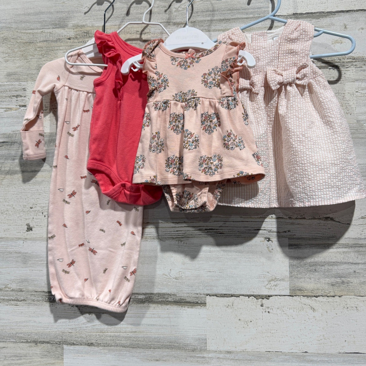 Newborn Baby Girl Bundle NB Pink Cotton Floral Seersucker Dress Gown Lot0