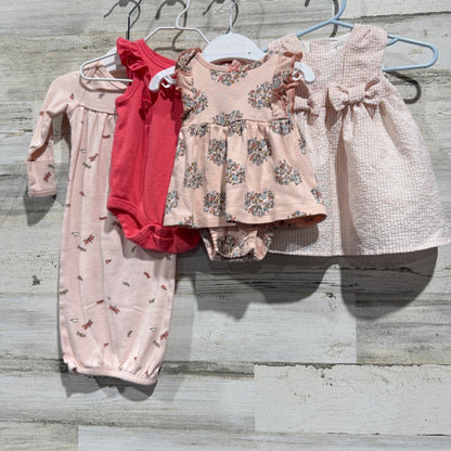 Newborn Baby Girl Bundle NB Pink Cotton Floral Seersucker Dress Gown Lot0