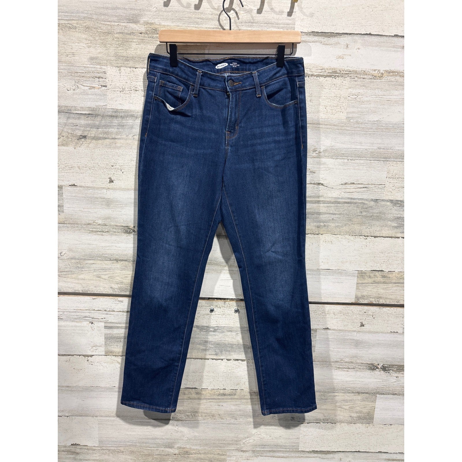 Old Navy Power Slim Straight Jeans Women 8 Blue Dark Wash Classic EUC0