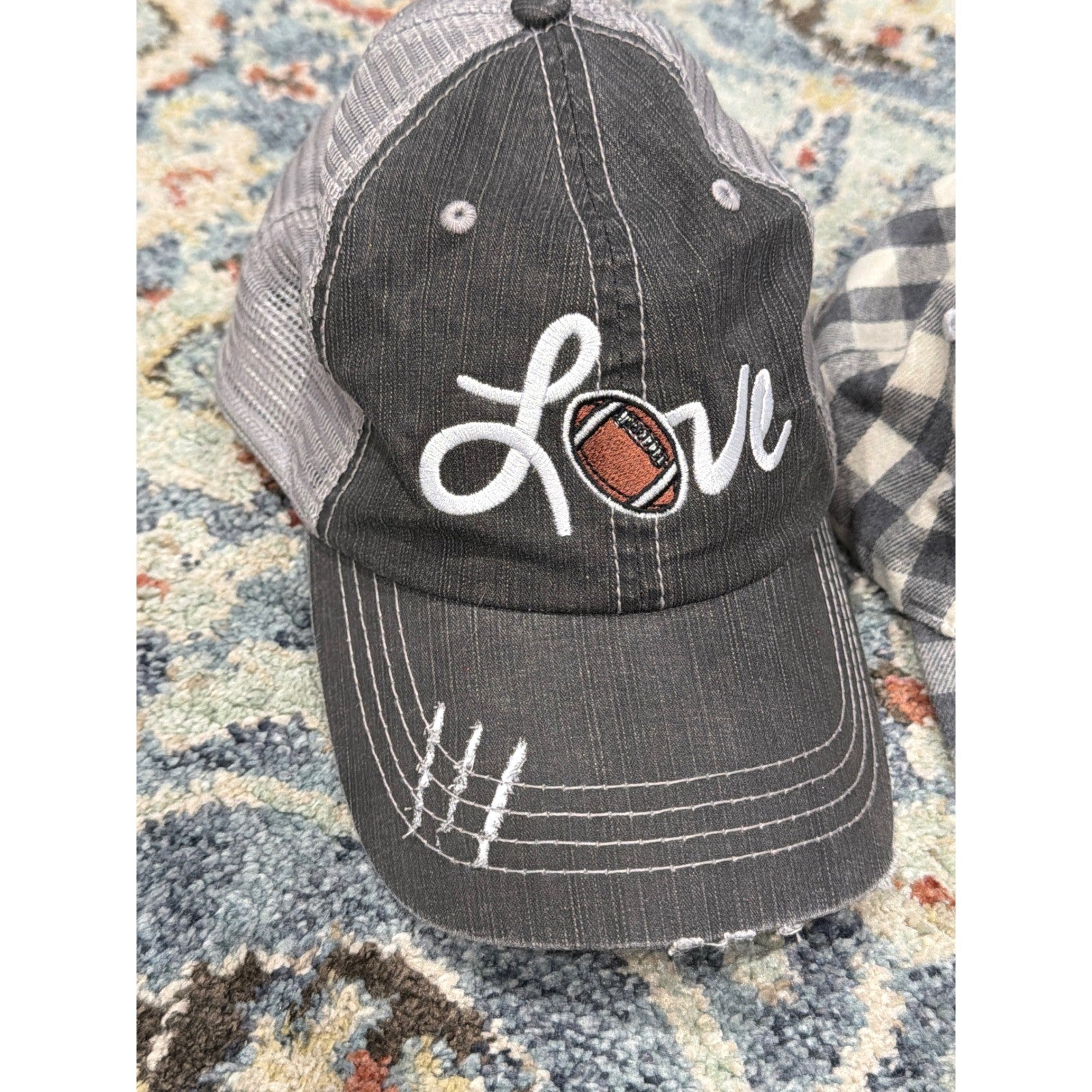 Baseball Caps Women One Size Adjustable Gray Football Plaid Sporty *Flawed1