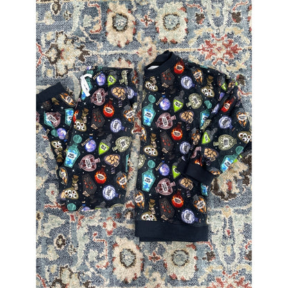 Little Bird Bamboo Pajama Set Kids 9/10 Black Potion Bottle Print EUC5