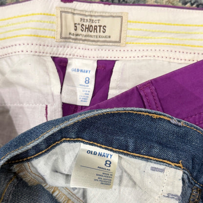 Old Navy Shorts Bundle Women 8 Purple Blue Denim Khaki Raw Hem Casual EUC4
