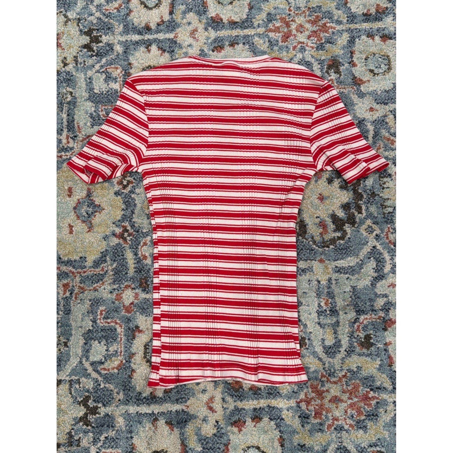 Victoria's Secret PINK Ribbed Tee Women XS Red White Striped Preppy EUC2