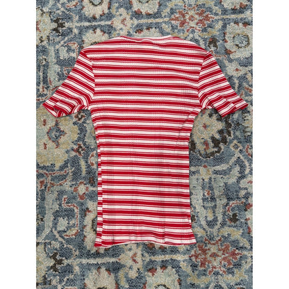 Victoria's Secret PINK Ribbed Tee Women XS Red White Striped Preppy EUC2