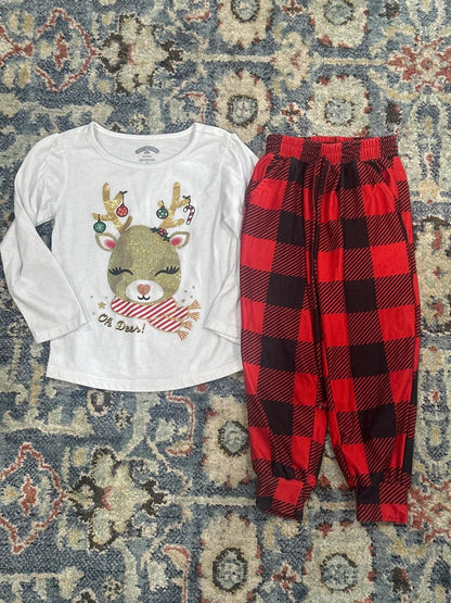 Holiday Time Set Girls 3T White Red Reindeer Buffalo Plaid0