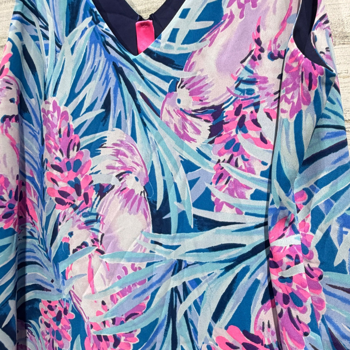 Lilly Pulitzer Florin Reversible Tank Top Women L Blue Tropical Floral Poly 20191