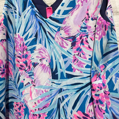 Lilly Pulitzer Florin Reversible Tank Top Women L Blue Tropical Floral Poly 20191