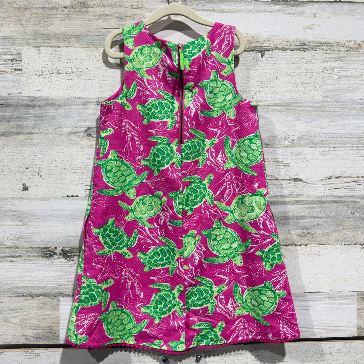 Tommy Bahama Shift Dress Girls 7 Pink Green Turtle Print Coastal EUC3