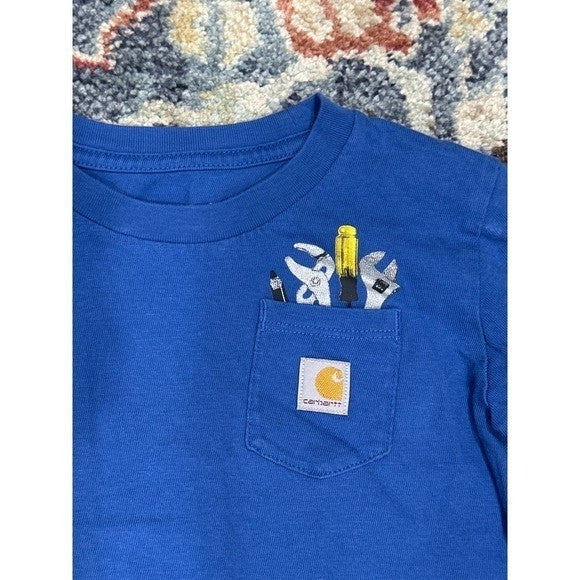 Carhartt Long Sleeve Pocket T-Shirt Boys 3T Blue Tool Graphic EUC2
