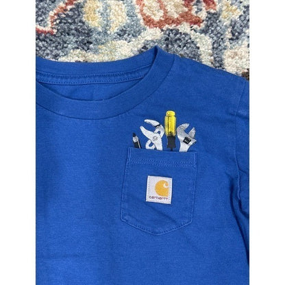 Carhartt Long Sleeve Pocket T-Shirt Boys 3T Blue Tool Graphic EUC2