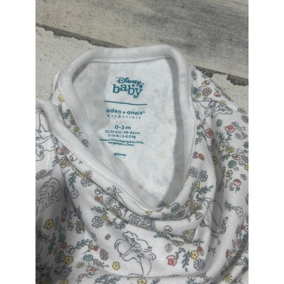 Disney Baby Aden Anais Swaddle 0-3M White Floral Princess Ariel Belle EUC1