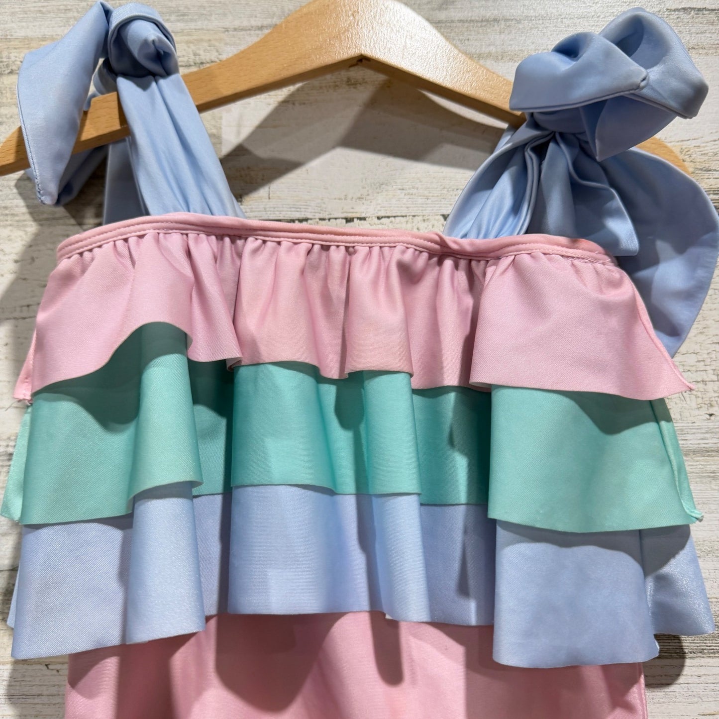 Eliza James Kids Swimsuit Girls 6 Pink Ruffle Shoulder Tie Pastel Girly EUC1
