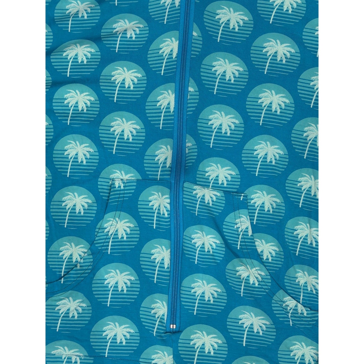Kickee Pants Jumpsuit Women Fits L/XL Palm Tree Bamboo Hooded Loungewear EUC2