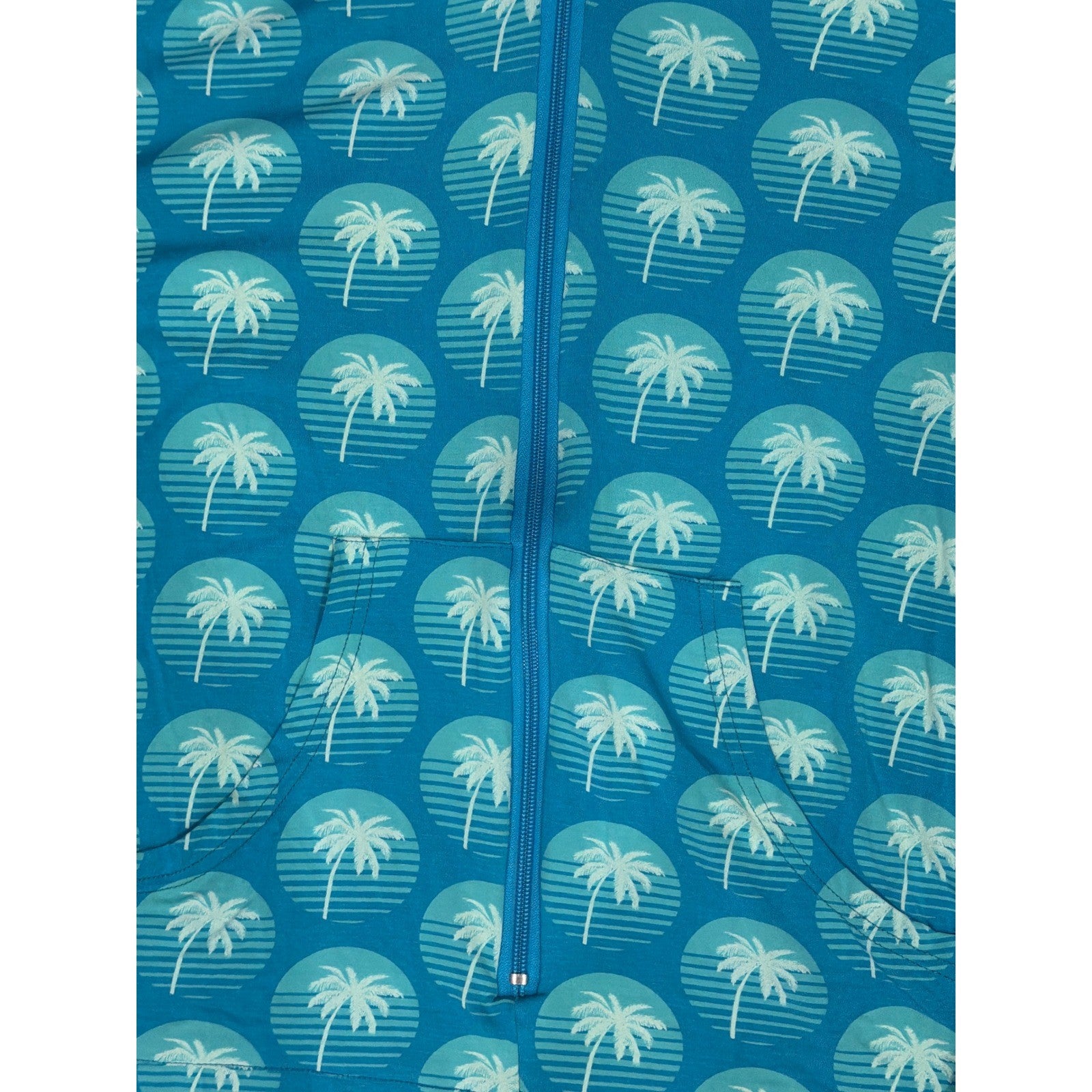 Kickee Pants Jumpsuit Women Fits L/XL Palm Tree Bamboo Hooded Loungewear EUC2