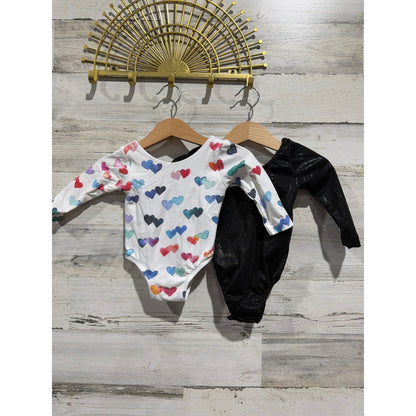 Leotards Girls 6-9M Black White Hearts Balletcore EUC0