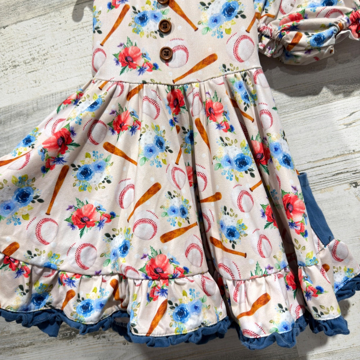 Eliza Cate and Co Dress Bloomers Girls 12-18M Baseball Floral Sporty EUC2