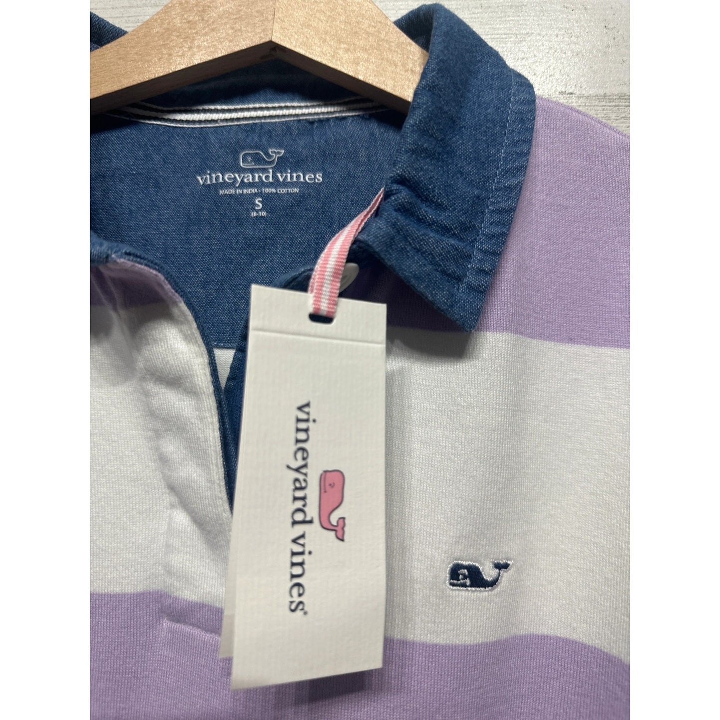 Vineyard Vines Rugby Dress Girls S 8-10 Purple Striped Long Sleeve Ruffle NWT1