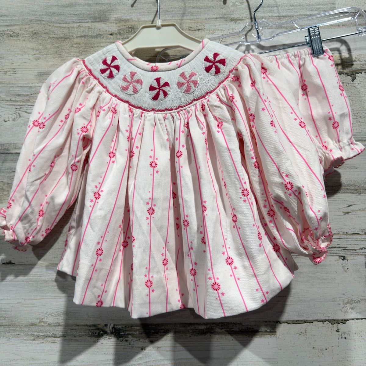 Poppy Kids Co Peppermint Smocked Bloomer Set Girls 3T Pink Cotton Holiday EUC0