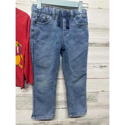 Lucky Brand Outfit Set Boys 4T Red Blue Winnie Pooh Jeans Shirt EUC2