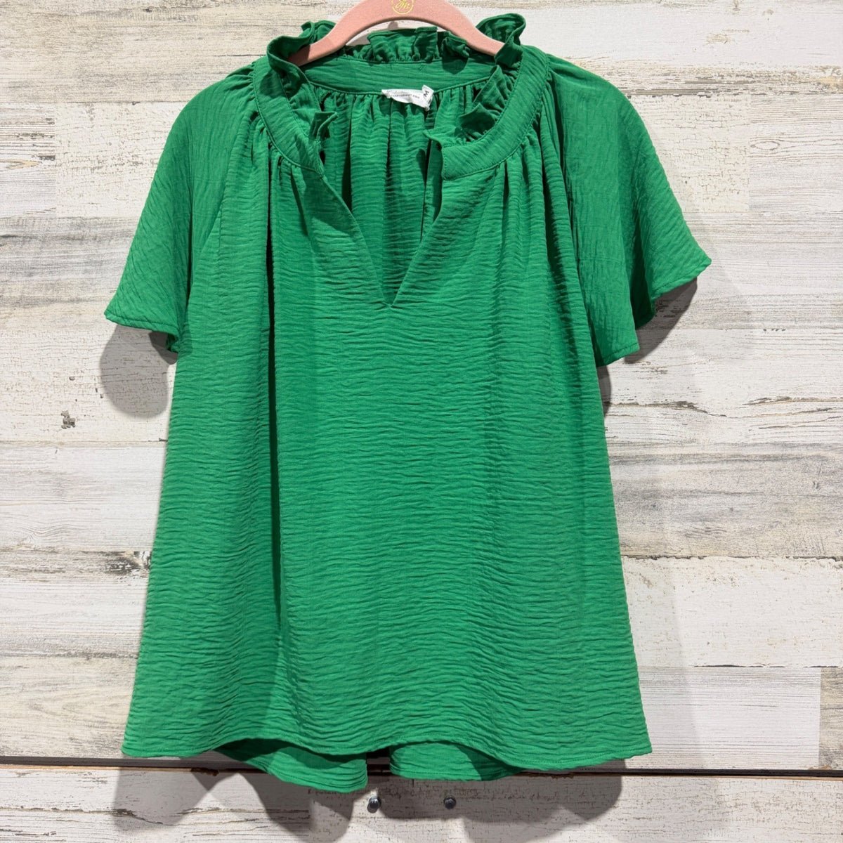 Shop The Mint Ruffle Neck Blouse Womens M Green Polyester Textured Preppy EUC0
