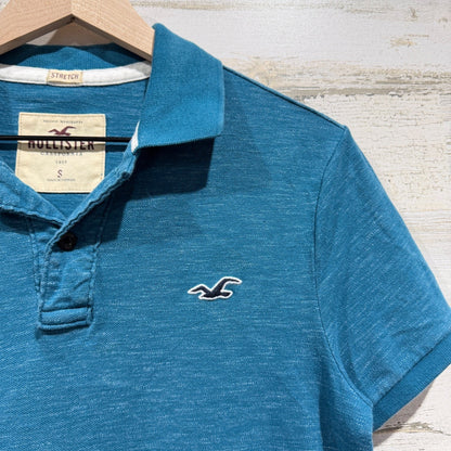 Hollister Stretch Slub Polo Shirt Mens S Teal Cotton Blend Casual Preppy1
