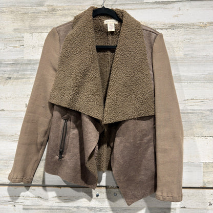 Miley and Molly Jacket Women M Brown Faux Suede Shearling Moto Cabincore EUC0