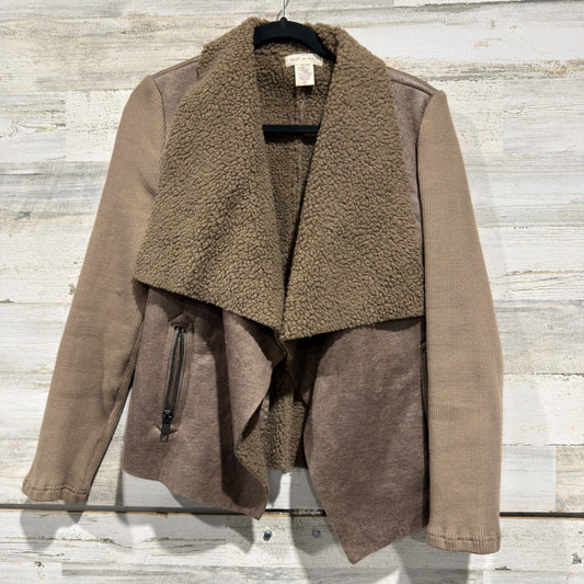 Miley and Molly Jacket Women M Brown Faux Suede Shearling Moto Cabincore EUC0