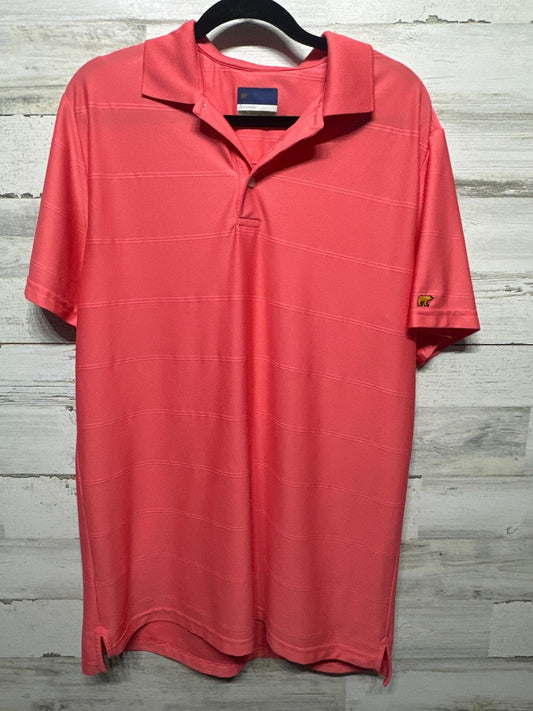 Jack Nicklaus Polo Shirt Men Large Coral Pink StayDri Textured Stripe EUC0