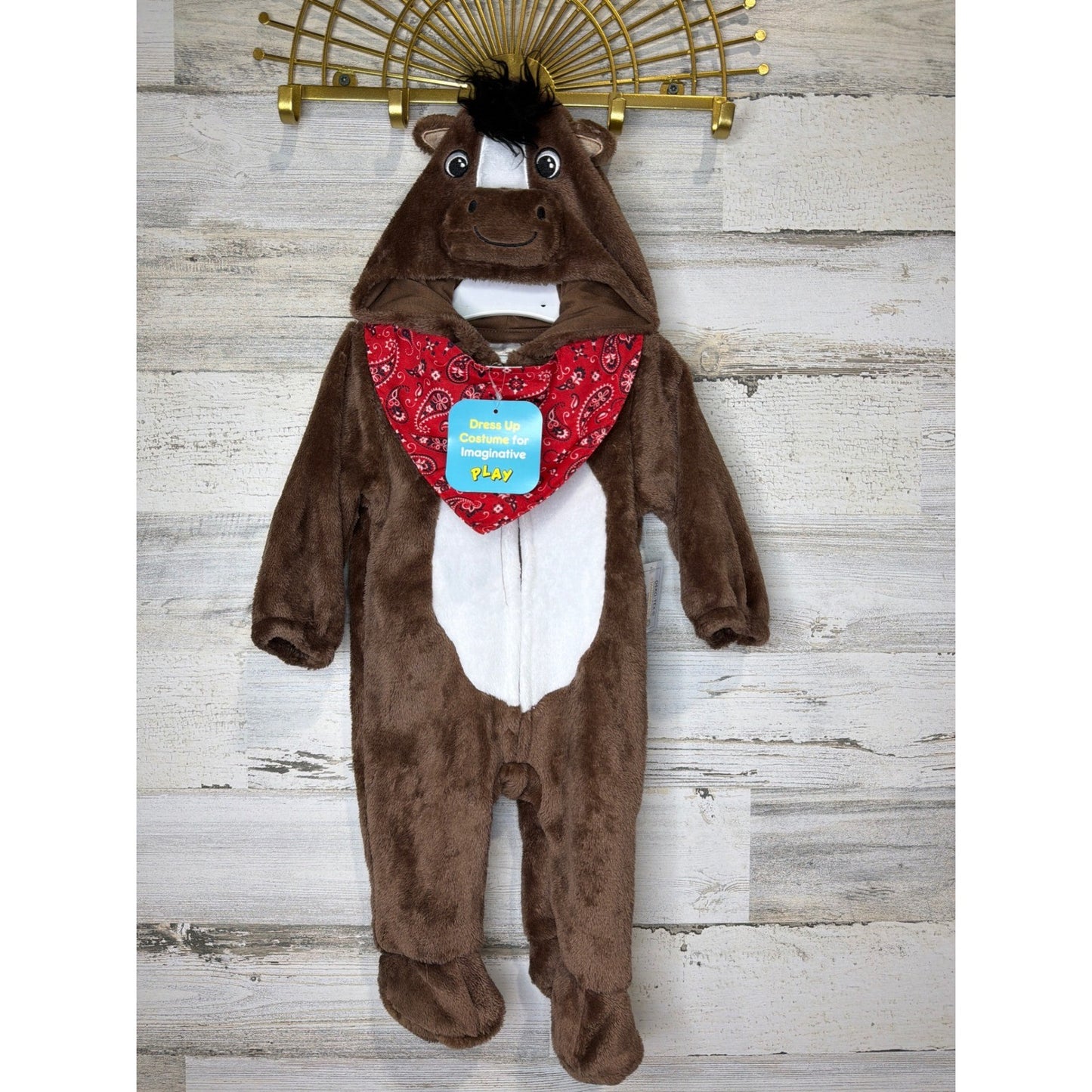 Starters Horse Costume Baby 3 Months Brown Plush Bandana Western NWT0