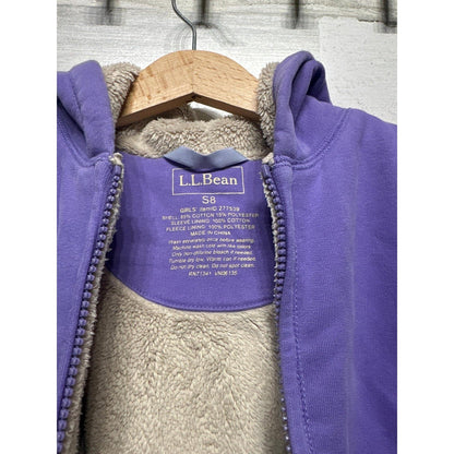 LL Bean Fleece Lined Hoodie Girls 8 Purple Zip Up EUC1