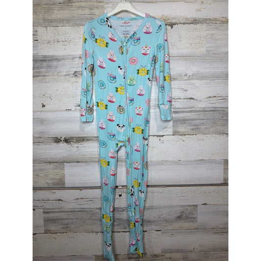 Posh Peanut Pajamas Girls 3T Blue Donut Animal Convertible Bamboo Sleeper EUC0