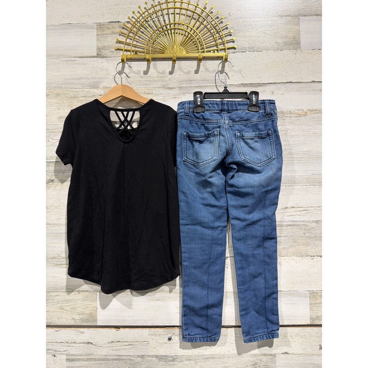 Old Navy Cat & Jack Outfit Set Girls 8 Black Blue Moto Jeggings School1