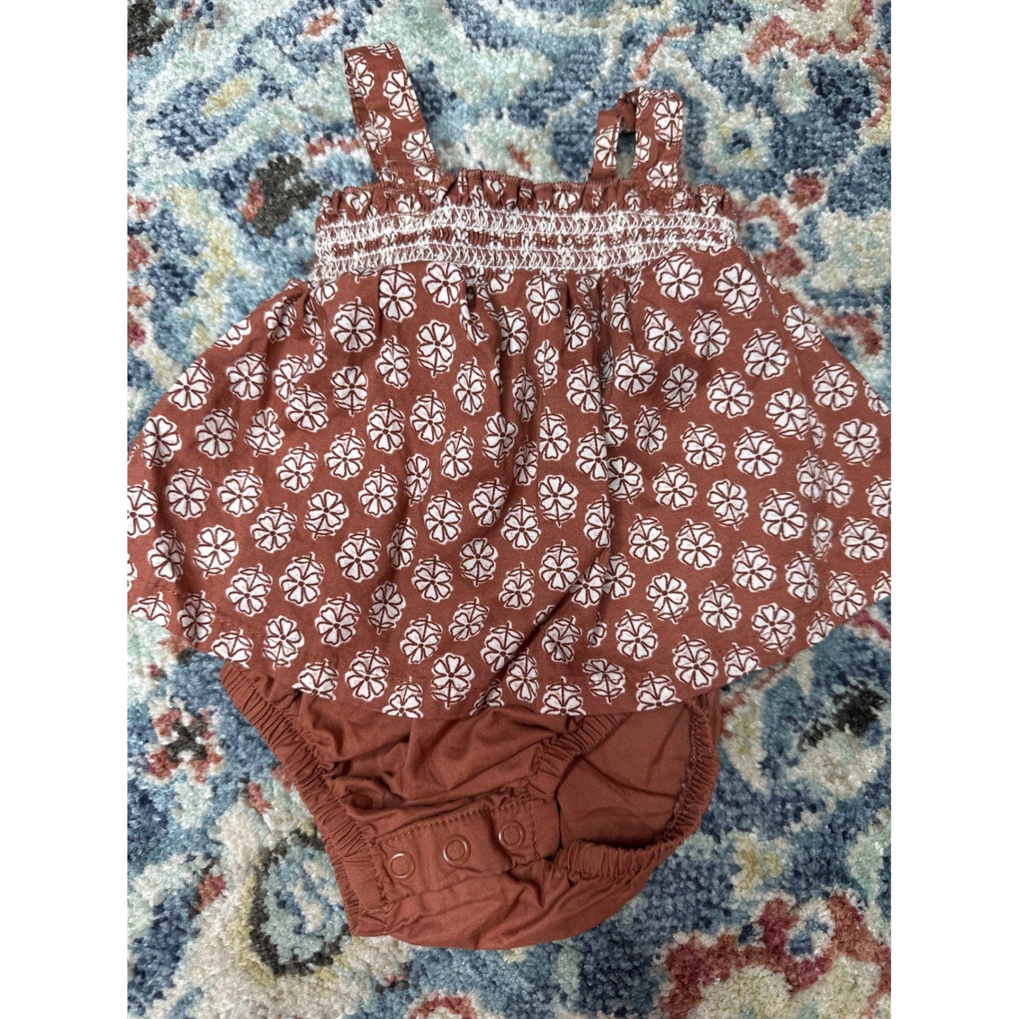 Carter's Baby Girl 3 Month Rust Brown White Floral Smocked Bundle GUC3