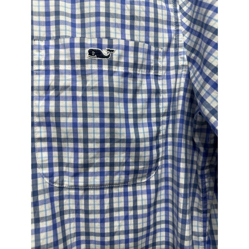 Vineyard Vines Tucker Shirt Mens Small Blue Gingham Slim Fit Stretch EUC1