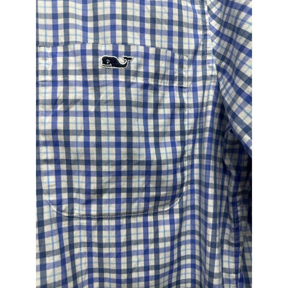 Vineyard Vines Tucker Shirt Mens Small Blue Gingham Slim Fit Stretch EUC1
