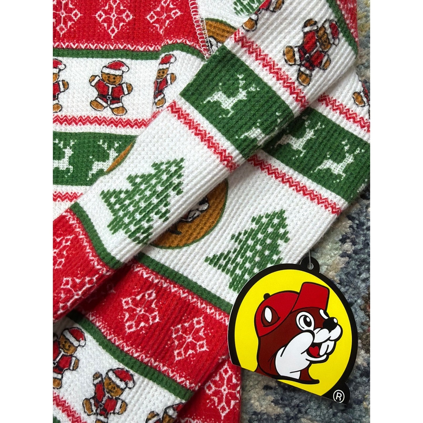 Buc-ee's Christmas Union Suit Pajamas Adult Large Red Green Fair Isle NWT2