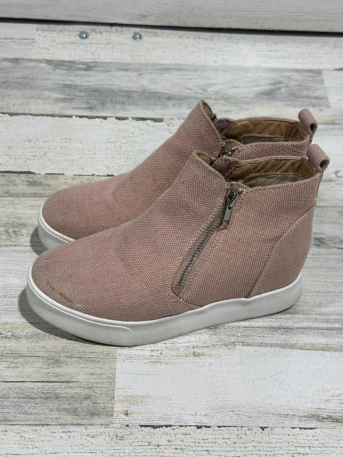 Soda Wedge Sneakers Women 7 Pink Canvas Side Zip Chunky Platform Wedge Shoes0