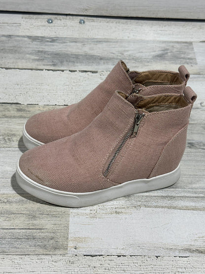 Soda Wedge Sneakers Women 7 Pink Canvas Side Zip Chunky Platform Wedge Shoes0