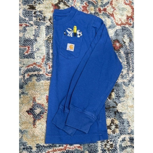 Carhartt Long Sleeve Pocket T-Shirt Boys 3T Blue Tool Graphic EUC0