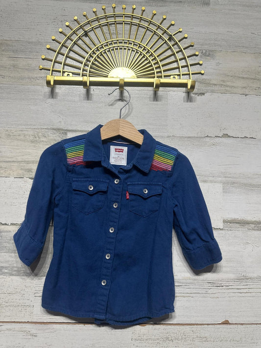 Levi's Button Down Shirt 3T Toddler Blue Rainbow Embroidery Western EUC0