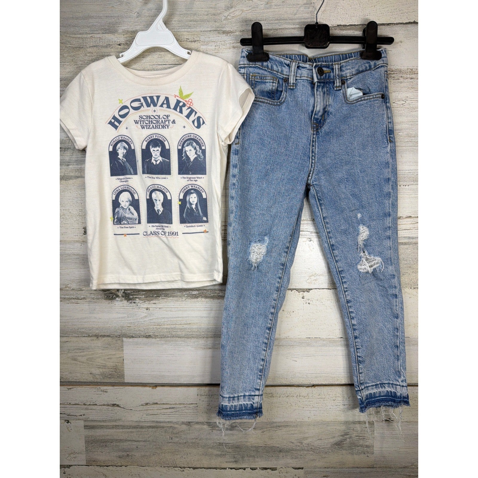 Harry Potter Cat & Jack Outfit Girls Size 6 Cream Blue Hogwarts Distressed EUC0