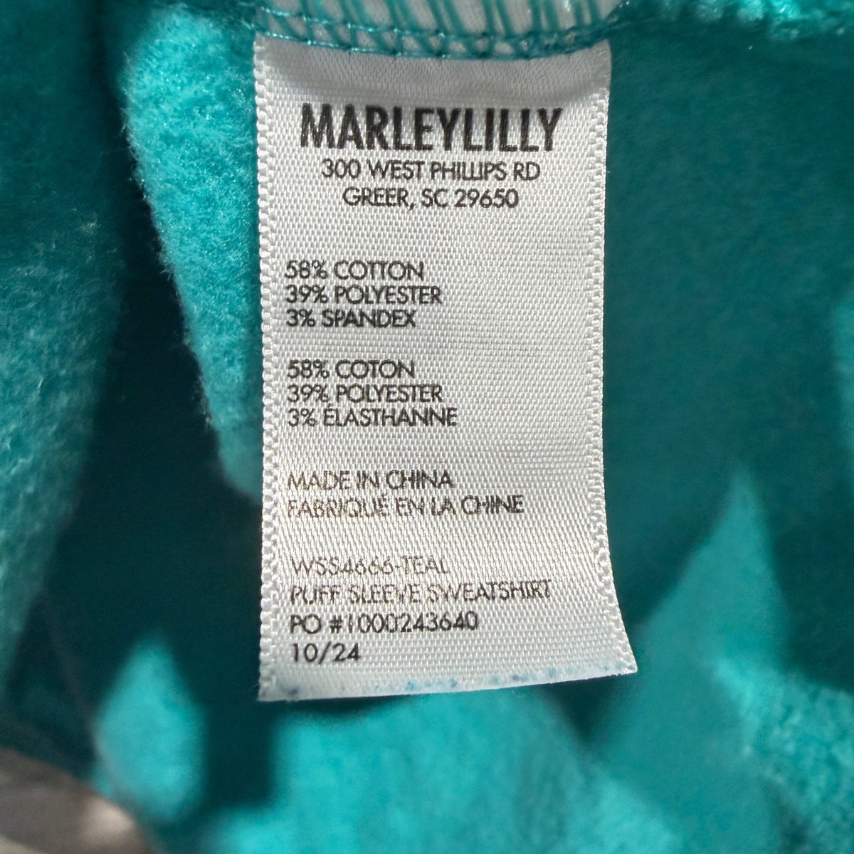 Marley Lilly Sweatshirt Women L/XL Teal Puff Sleeve Collared Preppy EUC3