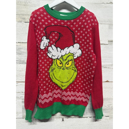 Dr. Seuss The Grinch Sweater Youth 7/8 Red Green Graphic Knit Holiday EUC0