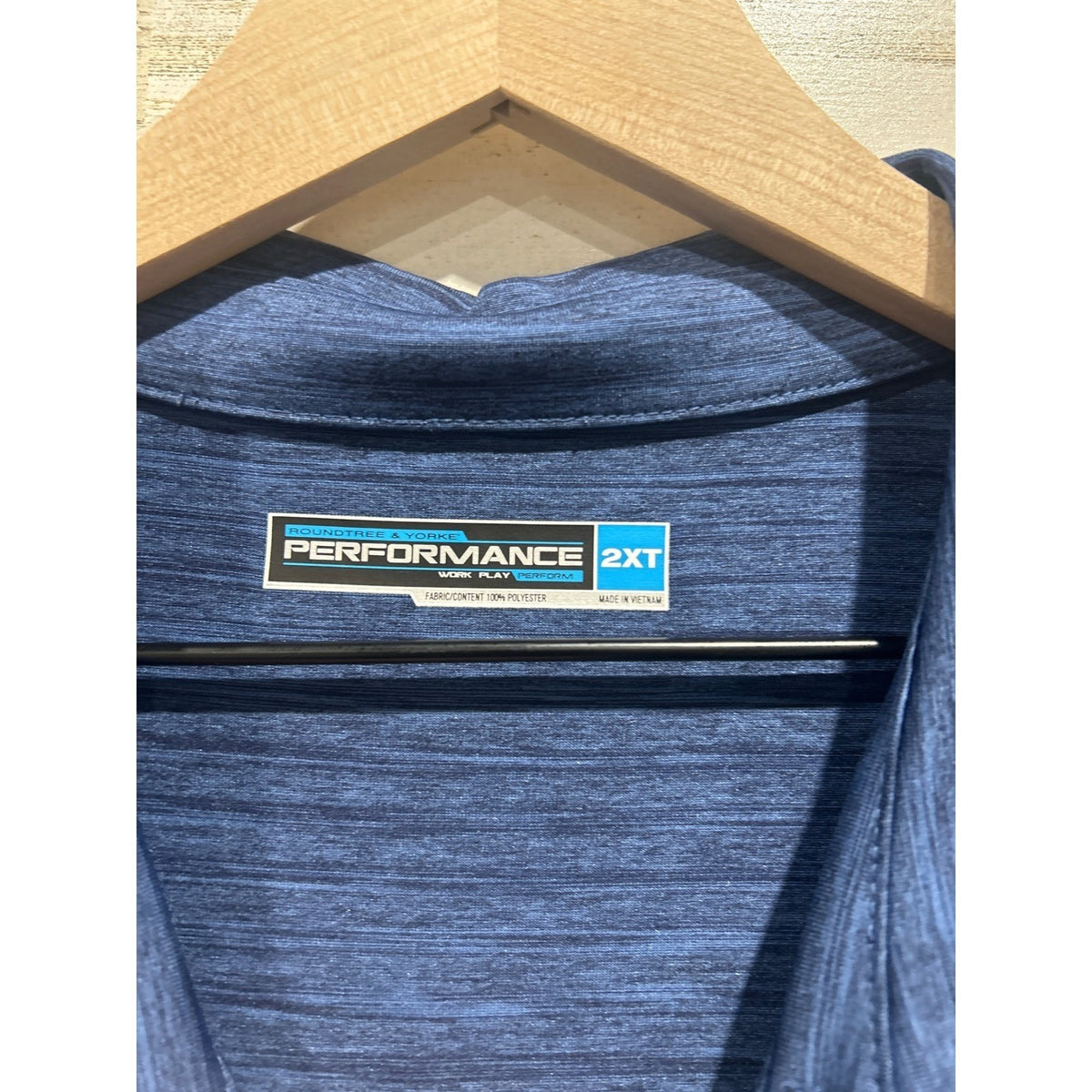Roundtree & Yorke Polo Shirt Men 2XT Blue Heathered Performance Golfcore EUC1