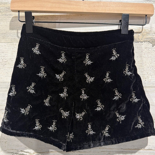 Zara Velvet Shorts Girls 6 Black Silver Beaded Embroidered Coquette EUC0