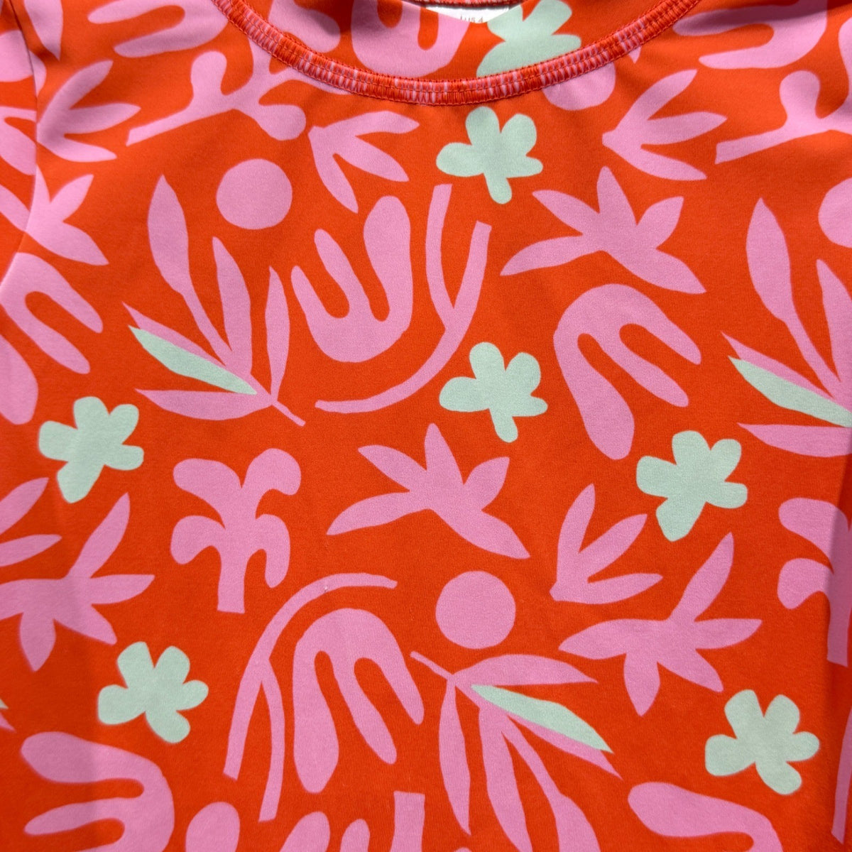 Hanna Andersson Rash Guard Girls Size 4 Orange Pink Floral Swim Top EUC1